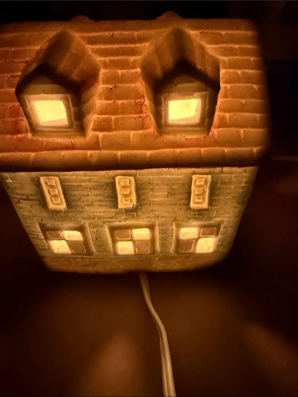 Vintage Ceramic Schoolhouse Night Light Lantern in Warm Beige 5 inches tall